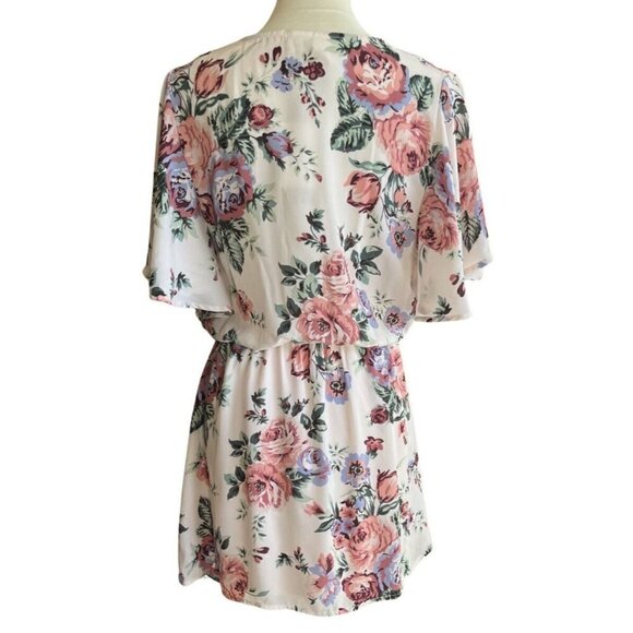 Mimi Chica Womens Surplice Neck Floral Print Mini Dress Size M - Picture 9 of 11